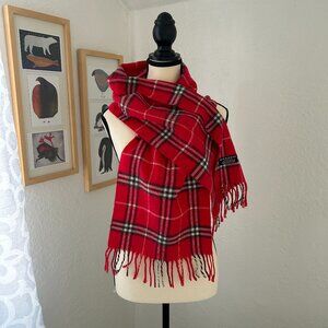 Burberry 100% Cashmere Scarf Plaid Tartan Check Red Made in London England